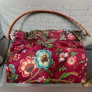 NWOT  ISABELLE FIORE cloth Burgundy & Green Floral Bag Purse Dust bag